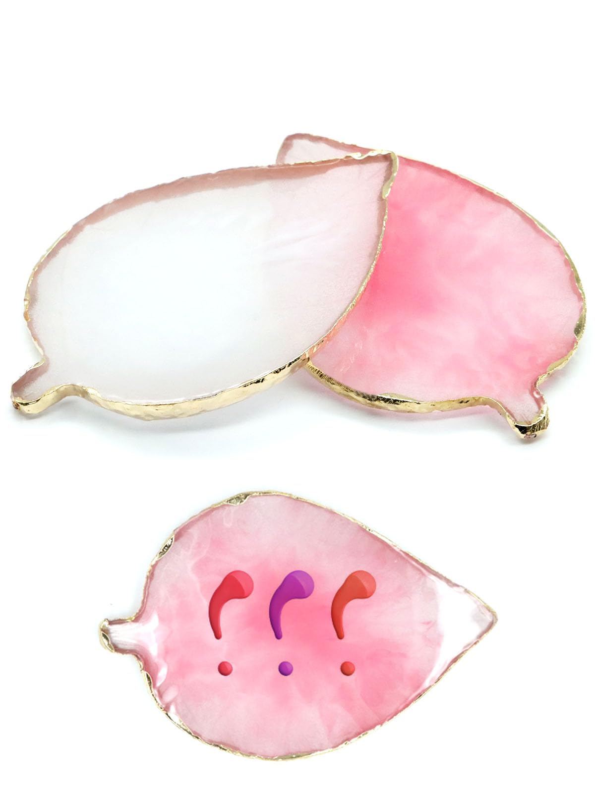 Resin Nail Art Palette,Leaf Design Nail Painting Polish Palette Color Mixing Makeup Tools Gel Polish Tray Cosmetic Mixing Tools Makeup Display Board(White&Pink)