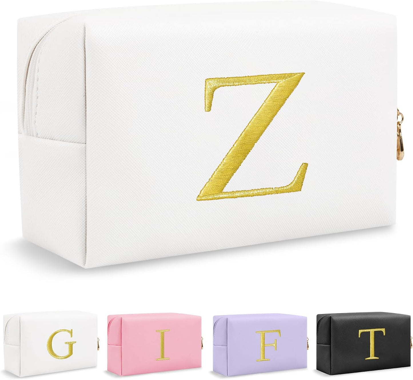 Personalized Initial Makeup Bag - Gold Embroidered Cosmetic Bag for Teens | Custom Travel Toiletry Bag (Black)