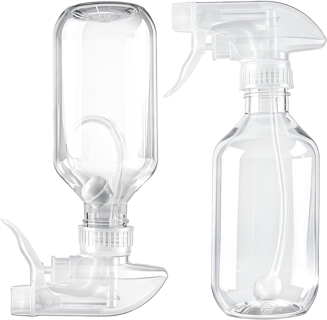 360° Spray Bottles - 10 oz Adjustable Nozzle Containers for Hair, Cleaning, BBQ & Plants | 2 Pack Clear