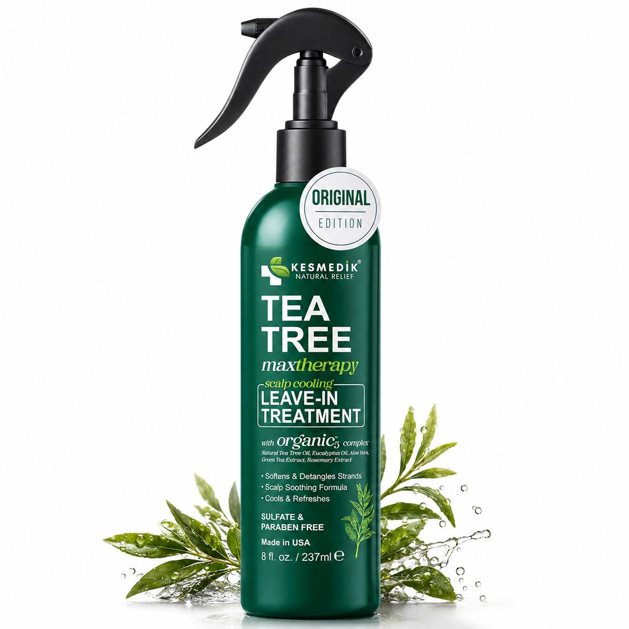 Tea Tree Oil Leave-In Conditioner | Anti-Thinning Biotin Treatment for Flaky Itchy Scalp, Sulfate-Free, Unisex