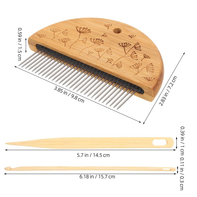 Angoily Weaving Comb Set, Wood Knitting Loom Tool with Large Eye Needle and Crochet Hook for Tapestry Wall Hanging, DIY Craft Hand Looming Accessories for Beginners