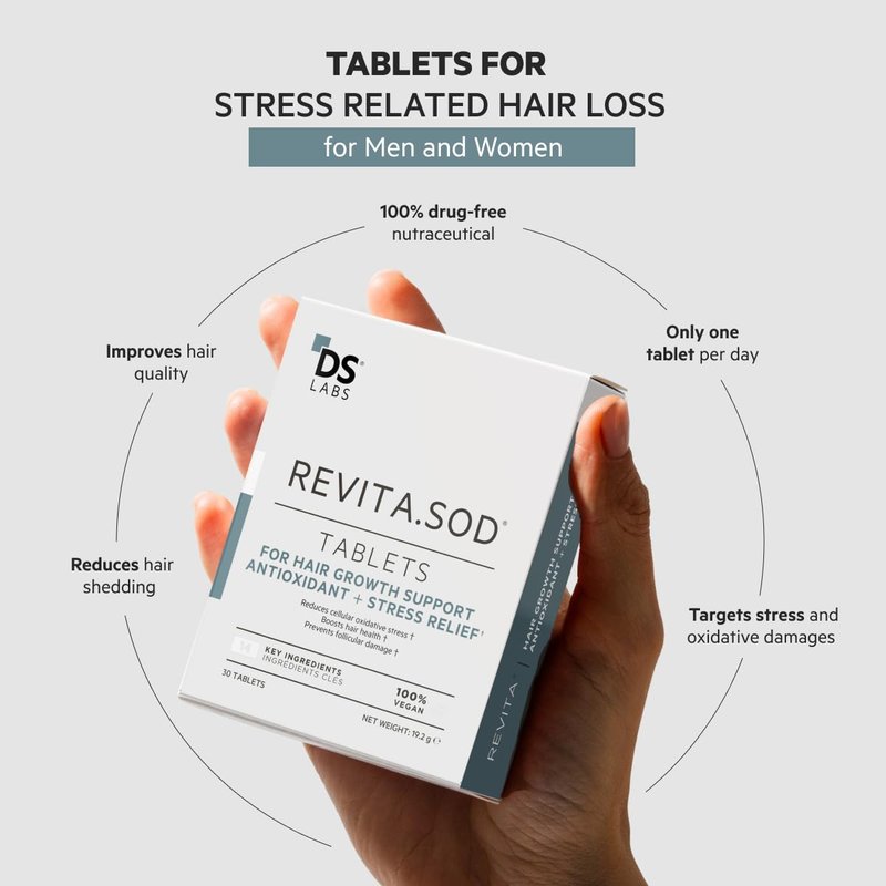 DS Labs Revita.SOD Hair Support Tablets - Daily Hair Wellness Supplement with Superoxide Dismutase, Zinc & Ashwagandha, For Men & Women, 30 Tablets