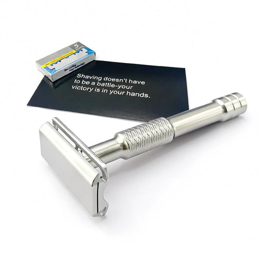 KAMPFE Shaving Razor CNC Aluminum Double Edge Safety Razor Contains 5 Blades.Perfect Fixed Shaving Angle With Superior Blade Rigdity.Mild Type Reusable Single Blade Razors for Men and Women (silvery3)
