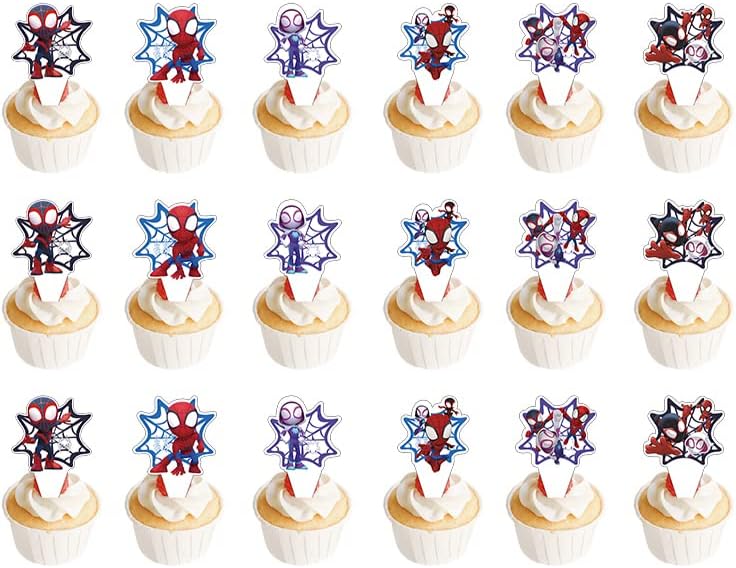 Cartoon Cake Toppers - 24PCS Cupcake Decorations for Birthday Parties | Fun Designs