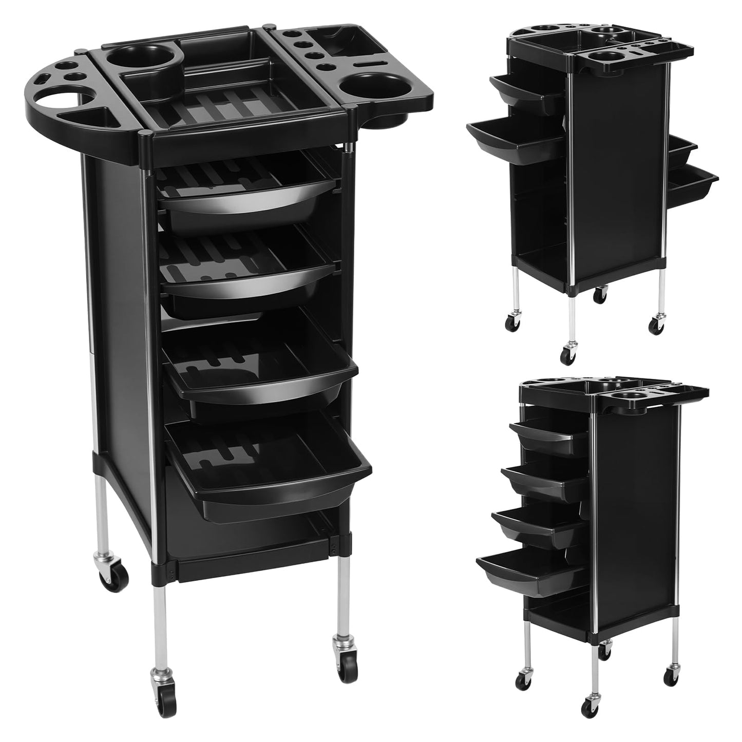 Salon Trolley Cart, 6-Layer Hair Stylist Cart with Wheels,Portable Salon Station Rolling Storage Trolley with Worktop Trays for Barbering or Hairstyling Beauty SPA Tattoo Service (Black)