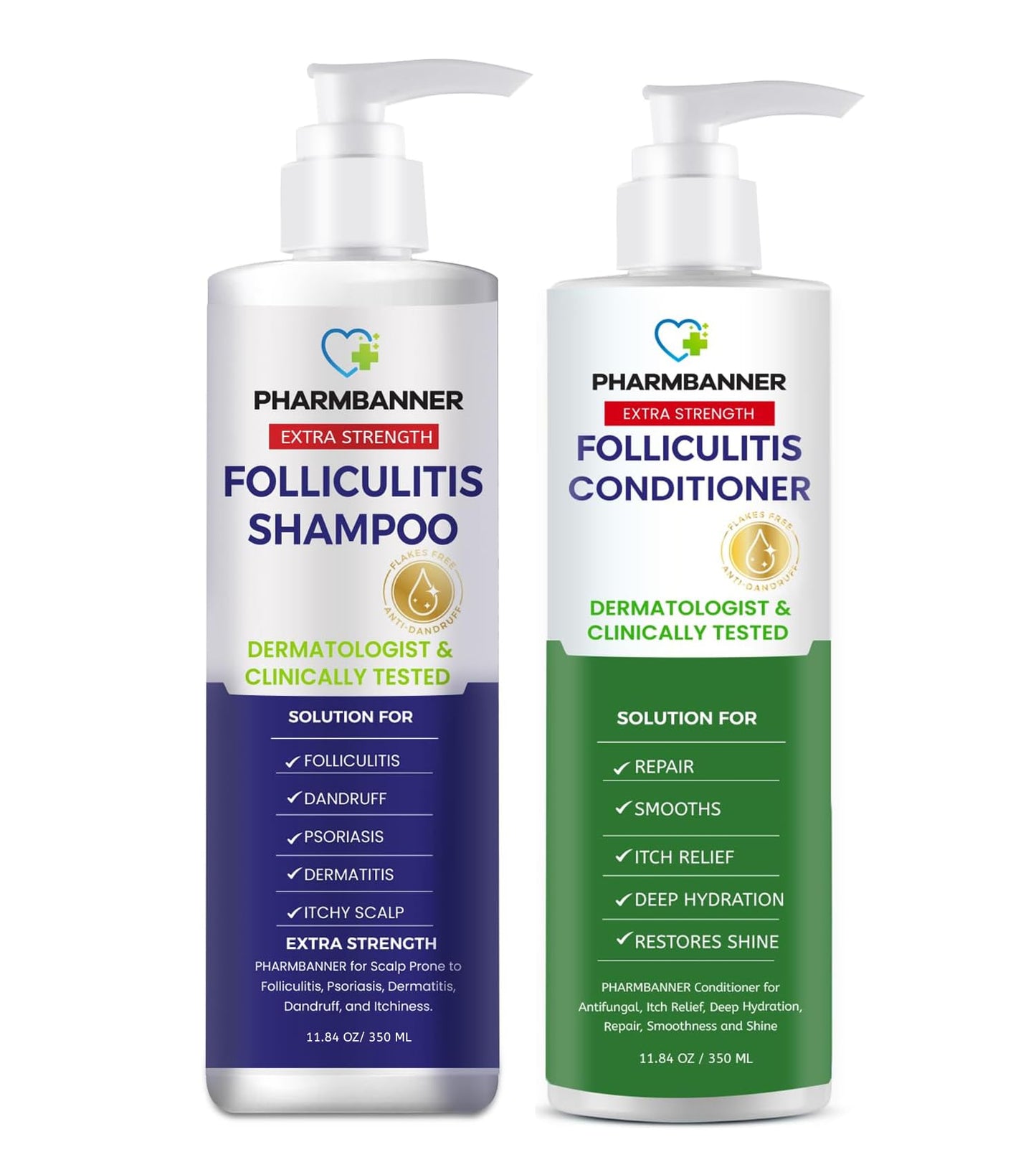 PHARMBANNER Anti-Fungal Shampoo and Conditioner Set – Tea Tree & Argan Oil for Folliculitis, Seborrheic Dermatitis, Scalp Psoriasis – Relieves Itchy, Flaky, Dry Scalp – Sulfate & Paraben Free
