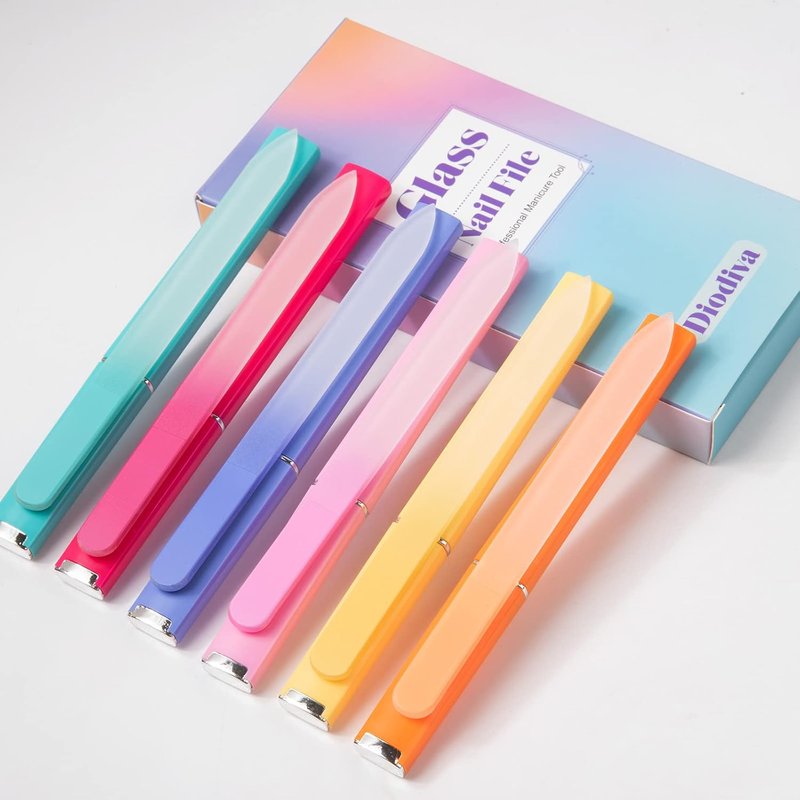 Glass Nail Files Set - 6 Pcs Double-Sided Crystal Files for Natural Nails | Travel Case Included