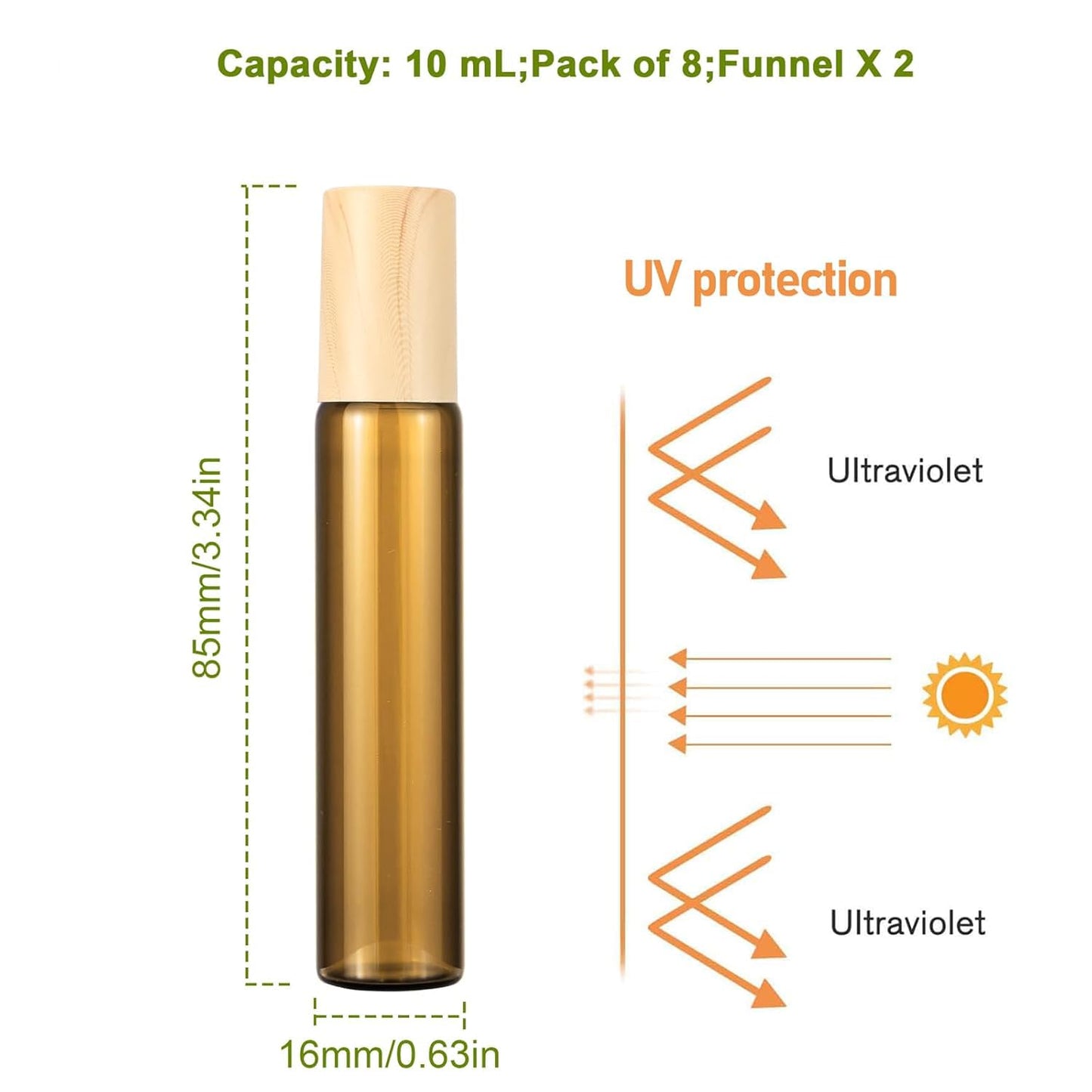 Amber Glass Roll-On Bottles - 10mL Leak-Proof Refillable Essential Oil & Perfume Containers | 8 Pack for Travel & DIY