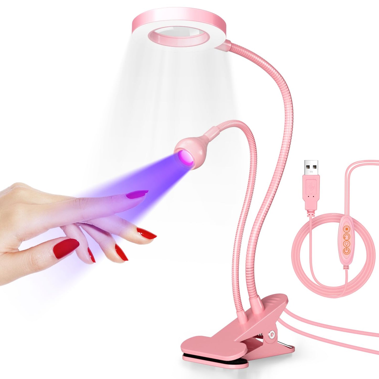 krofaue UV Nail Lamp with 6X Magnifier, 4 Brightness, Dual Light Mode
