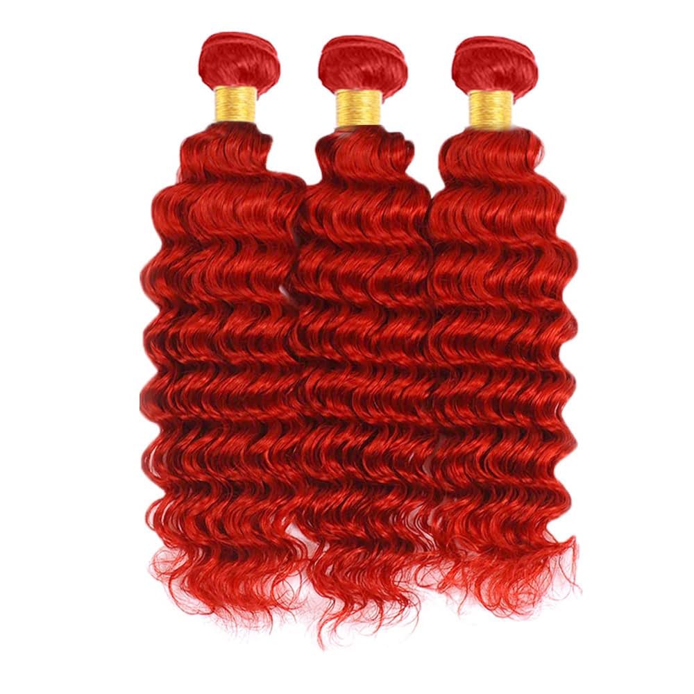 28 30 32 Inch DiexrLamx Red Deep Wave Bundles Wine Red Bundle 8A Grade Peruvian Virgin Remy Hair 3 Bundles/150g Double Weft Hair Extensions