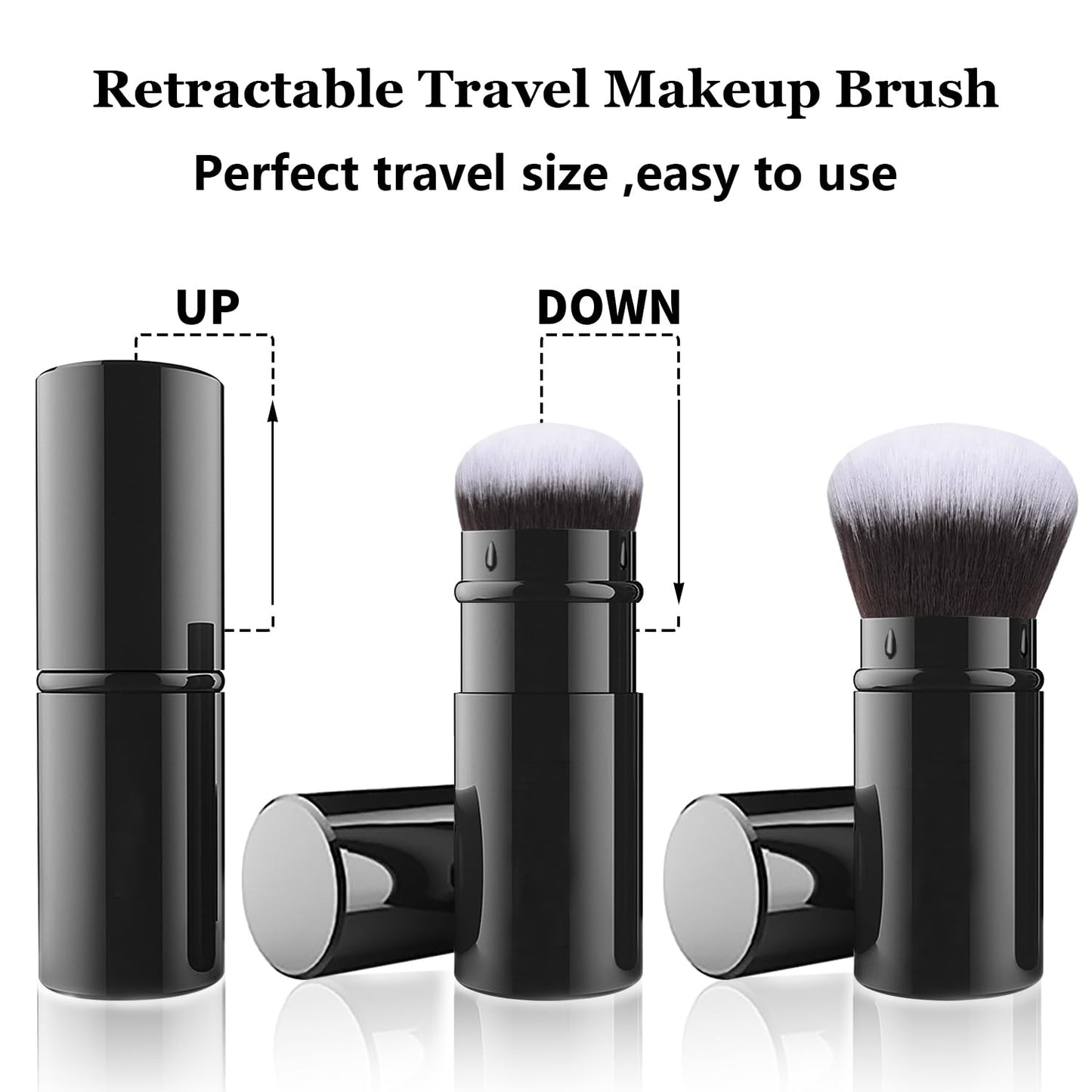Falliny Retractable Kabuki Makeup Brush, Travel Powder Foundation Professional Blush Makeup Brushes With Aluminum Handle for Liquid, Cream, Cosmetics, Loose Powder