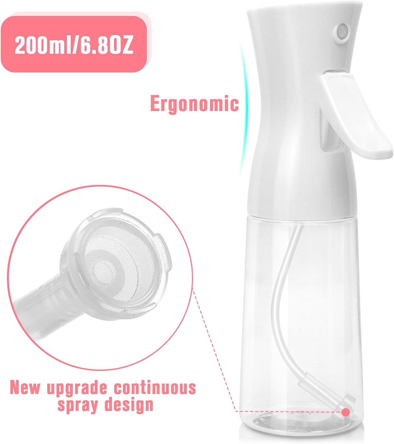 Continuous Spray Bottle - Ultra-Fine Mist for Hair, Skincare & Plant Care | White 300ml