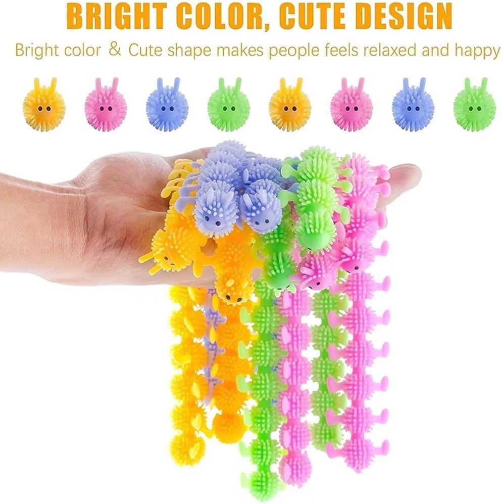 Colorful Caterpillar Fidget Strings - 5 Pack Stretchy Stress Relief Toys for Adults | Party Favors