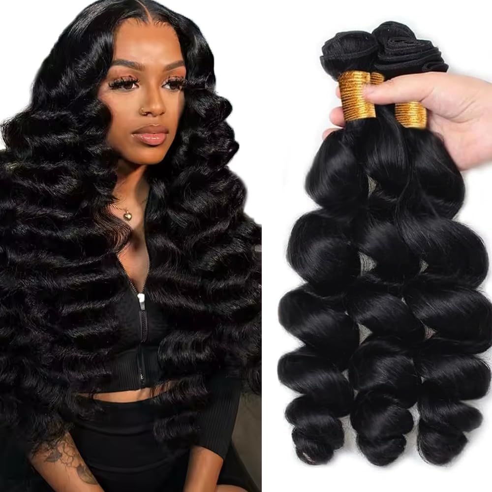 Loose Deep Wave Bundles 1B Loose Wave Bundles Human Hair Body Wave Bundle 16 18 20 inch Natural Black Body Wave Bundle