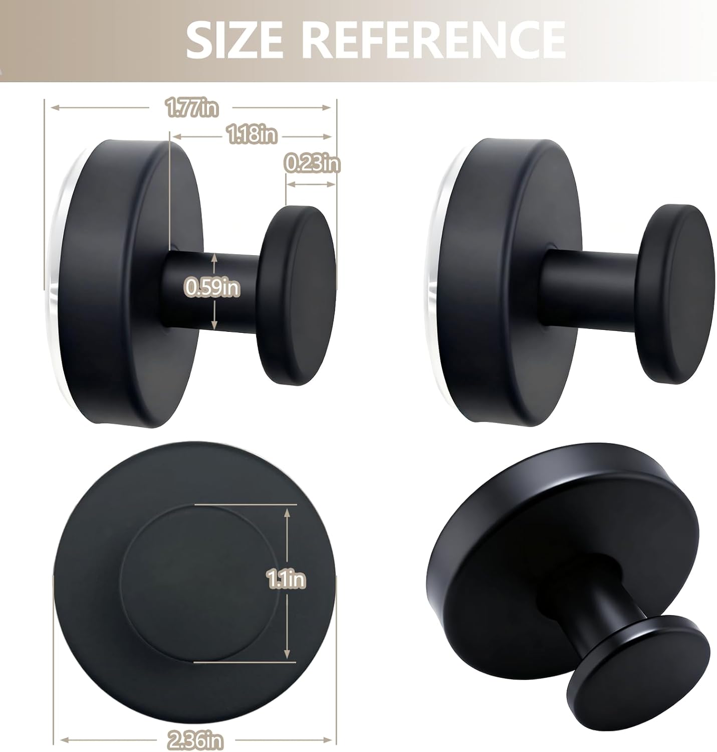 Upgraded Drill-Free Suction Cup Hooks - Stainless Steel Bathroom & Kitchen Towel Hangers | 4 Pack (Black)