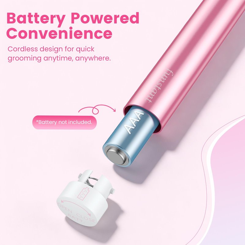 Funstant Upgraded Eyebrow Trimmer, Precision Electric Eyebrow Razor for Women Battery-Operated Facial Hair Remover with Comb No Pulling Sensation Painless for Face Chin Neck, Upper-Lip, Peach-Fuzz