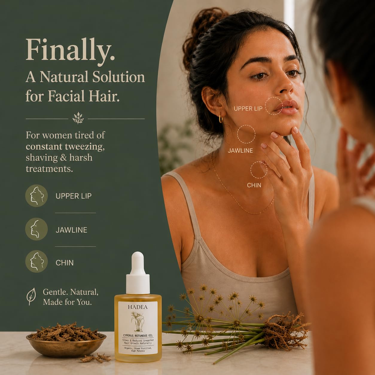 Cyperus Rotundus Oil - 100% Organic Hair Growth Inhibitor | 30ml for PCOS & Hirsutism