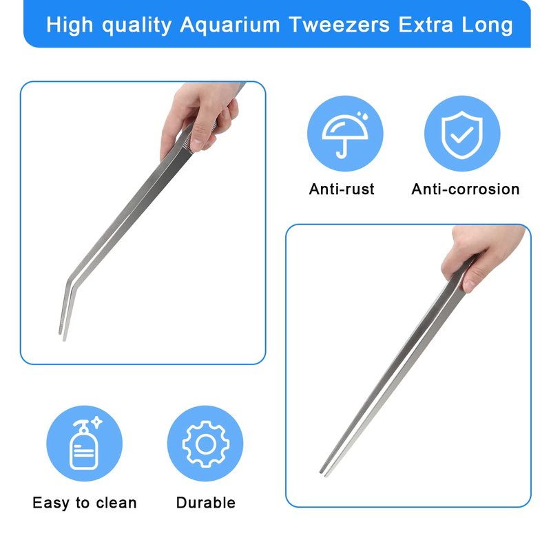 Aquarium Tweezers Extra Long 15 inches, Luxiv Stainless Steel Straight and Curved Tweezers 38cm Extra Long Tweezers for Fish Tank Plant Aquascape Tools, Feeding Tongs
