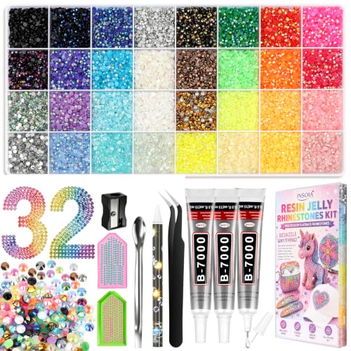 INSOIA Rhinestone Bedazzling Kit with 32,000 Resin Gems, Glue & Tools for Crafts