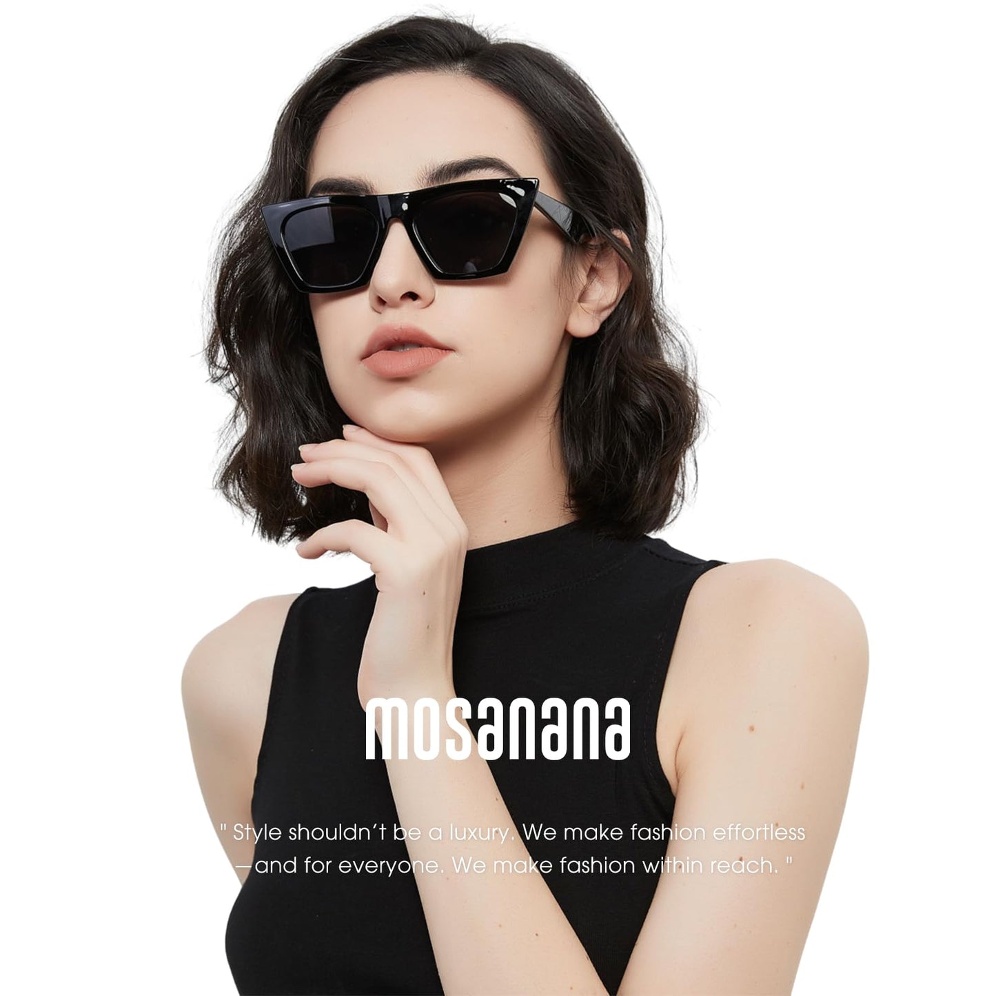 mosanana Cat Eye Sunglasses for Women Trendy Square Cateye Black Retro Cool Vintage Fashion 90s Cute Funky Ladies Small Chunky Unique MS51801