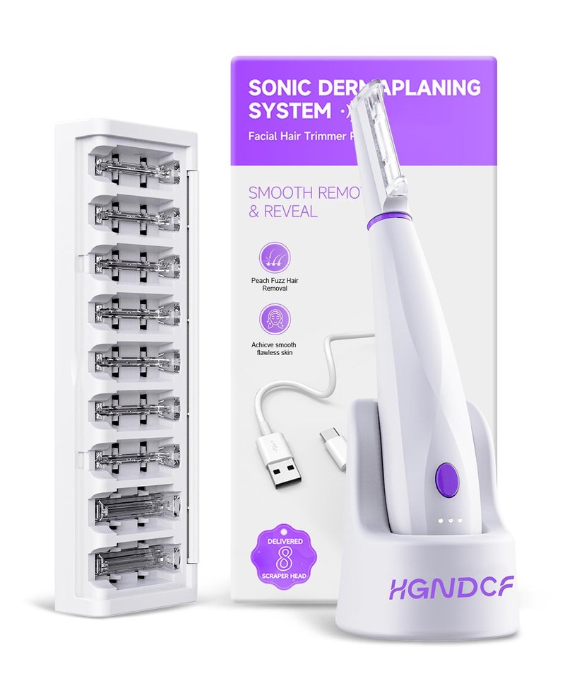 ROUWU Dermaplane Razor for Women Face,Electric Dermaplaning Tool with LED Light & 3 Speeds,Eyebrow Razor & Facial Hair Removal for Women,2 Exfoliation Tips & 8 Blades,Ideal Gifts for Mom Friend Sister