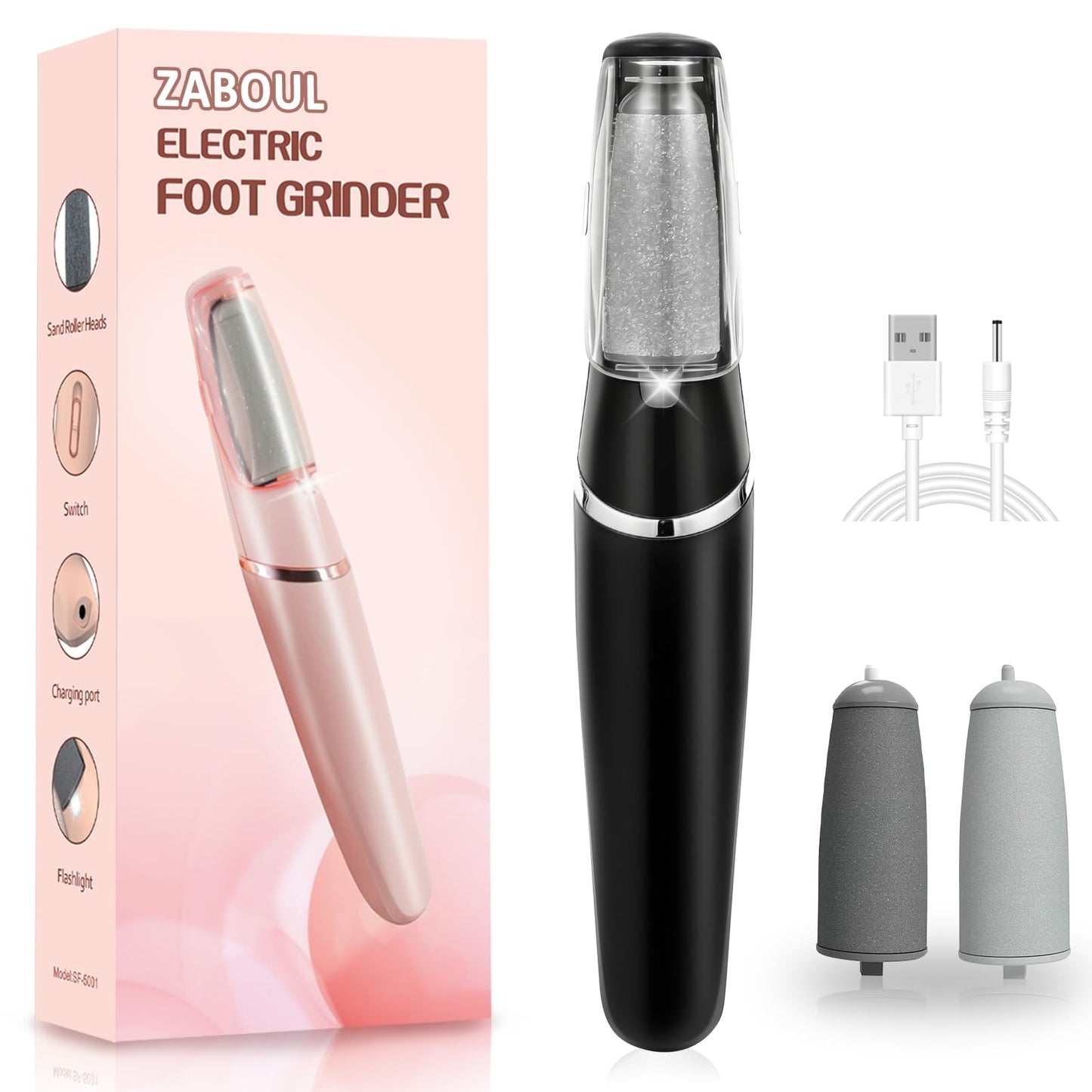 Electric Foot Callus Remover, Callus Remover for Feet Rechargeable Portable Pedicure Tools, Foot Grinder Smooth Pedicure Wand for Feet Care, Removes Dry Hard & Dead Skin Ideal Gift -Black