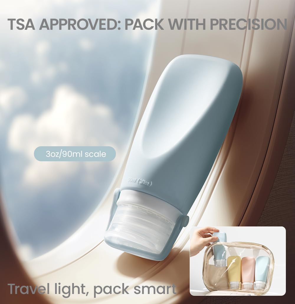 Travel Bottles for Toiletries - TSA Approved 2oz Leak-Proof Silicone Containers | 3 Pack Squeezable Travel Accessories