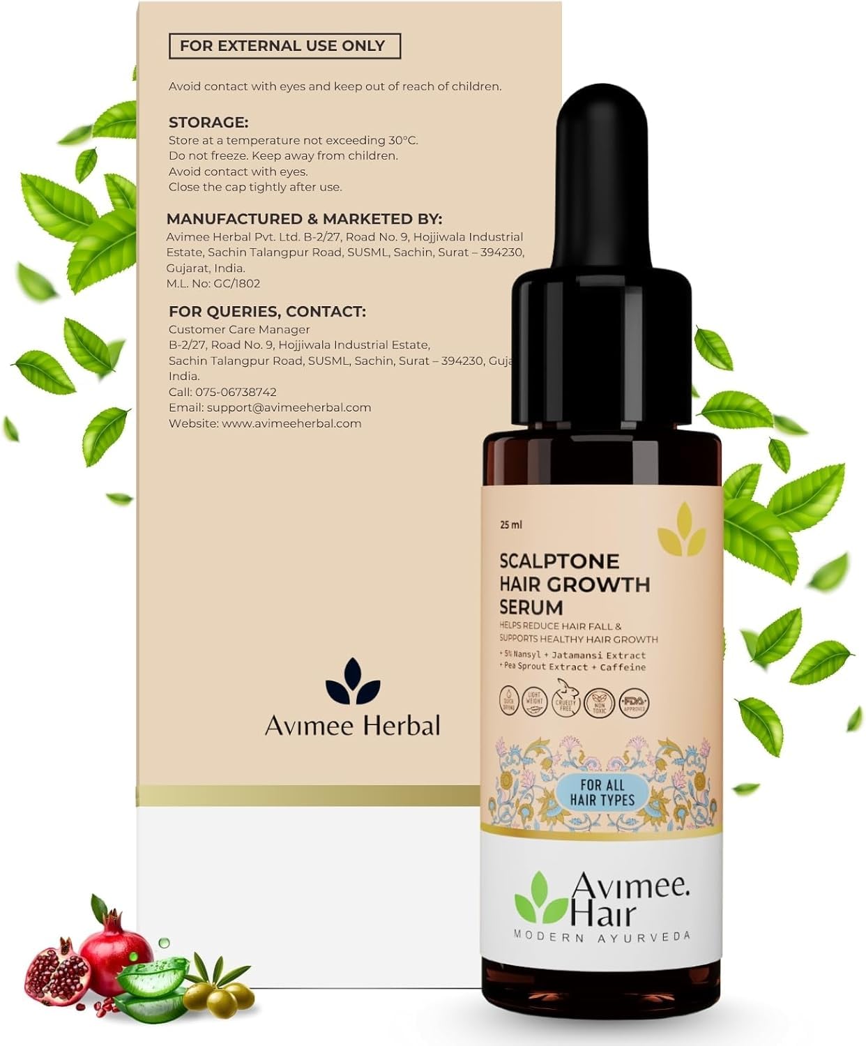 AVIMEE HERBAL Scalptone Hair Serum | 100% Pure & Natural | Mineral Oil Free | 25 mL