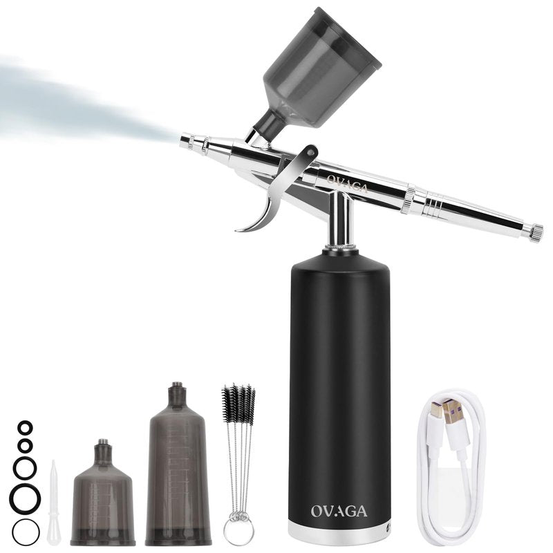 Ovaga 32PSI Airbrush Kit, Rechargeable Cordless Airbrush Compressor, Auto Handheld Airbrush Gun, Airbrush Set Portable Wireless Air Brush for Barber, Nail Art
