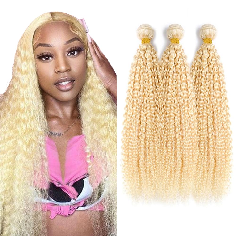 Freiuoke 613 Kinky Bundle 24 26 28 Inch Blonde Kinky Curly Bundles Human Hair Unprocessed Virgin Hair 3 Bundles Blonde Loose Wave Bundle 300g