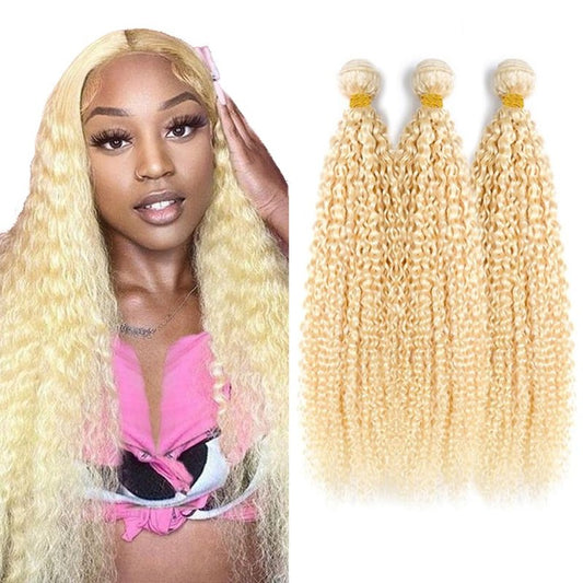 Freiuoke 613 Kinky Bundle 24 26 28 Inch Blonde Kinky Curly Bundles Human Hair Unprocessed Virgin Hair 3 Bundles Blonde Loose Wave Bundle 300g