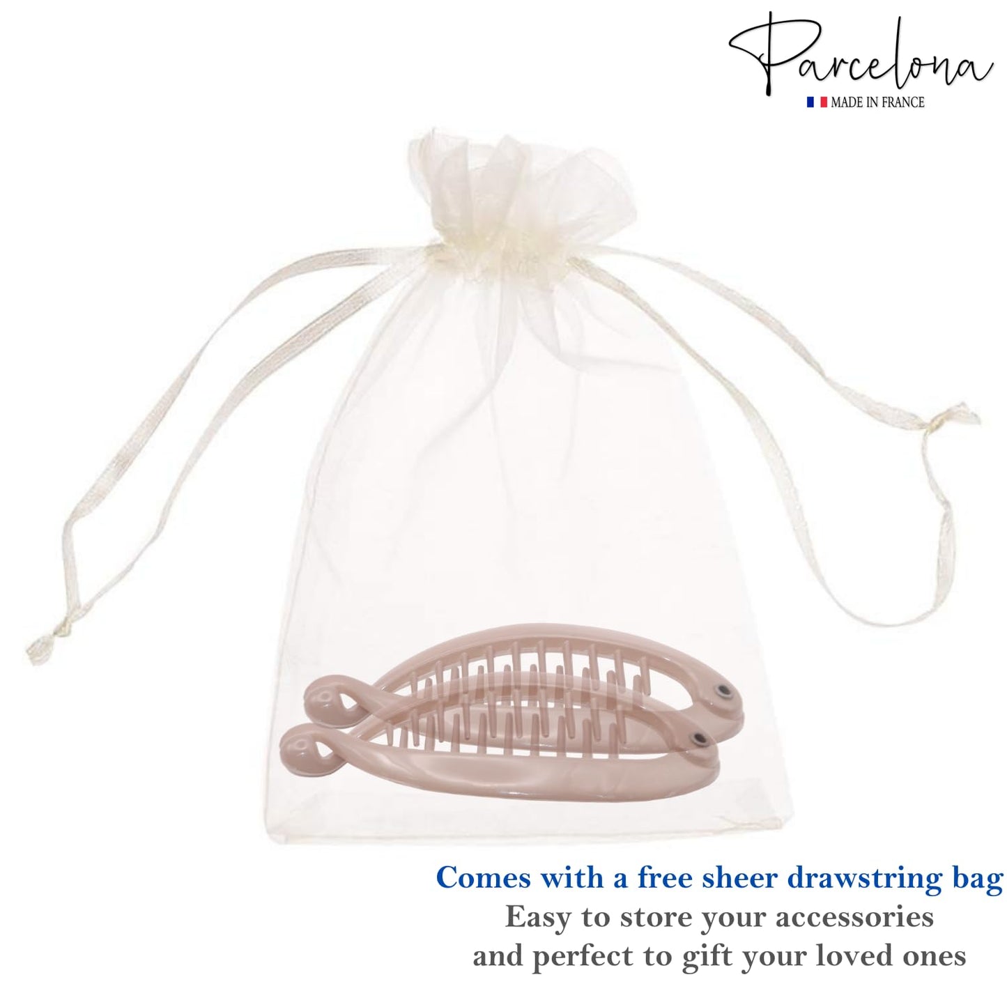 French Mini Blush Pink Hair Clips - Pack of 2 Celluloid Banana Clips for Thick Hair