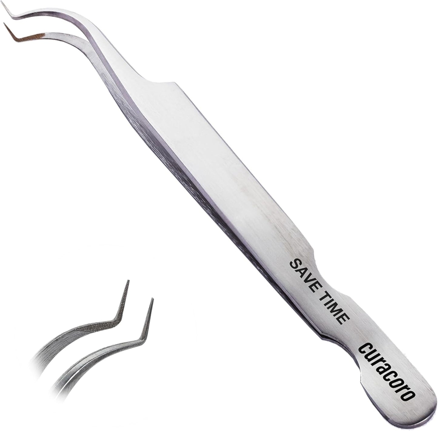 Curacoro Lash Tweezer - Precision Fiber Tip Grip for Eyelash Extensions | Multi-Shape Silver Tweezers for Volume & Isolation