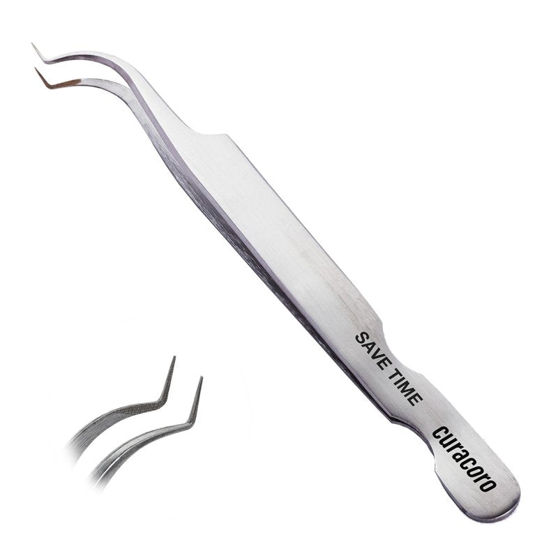 Curacoro Lash Tweezer - Professional & Precision Fiber Tip Grip Lash Tweezers for Eyelash Extensions, Multi Shapes & Purposes Tweezers for Volume, Isolation & Classic Lashes (Silver, Save Time)