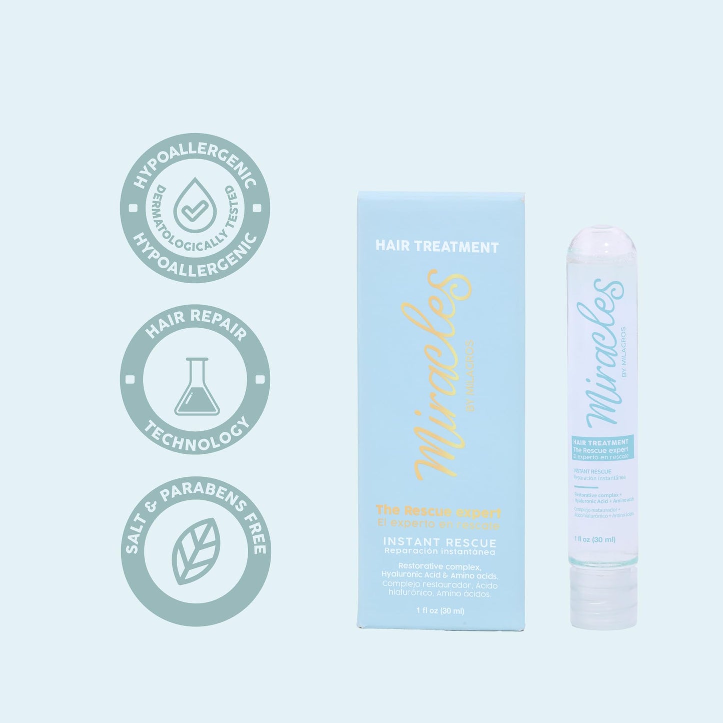 Instant Rescue Hair Treatment with Hyaluronic Acid & Amino Acids – Deep Repair for Damaged, Bleached & Color-Treated Hair – Restores Shine, Softness & Strength – Salt & Paraben Free