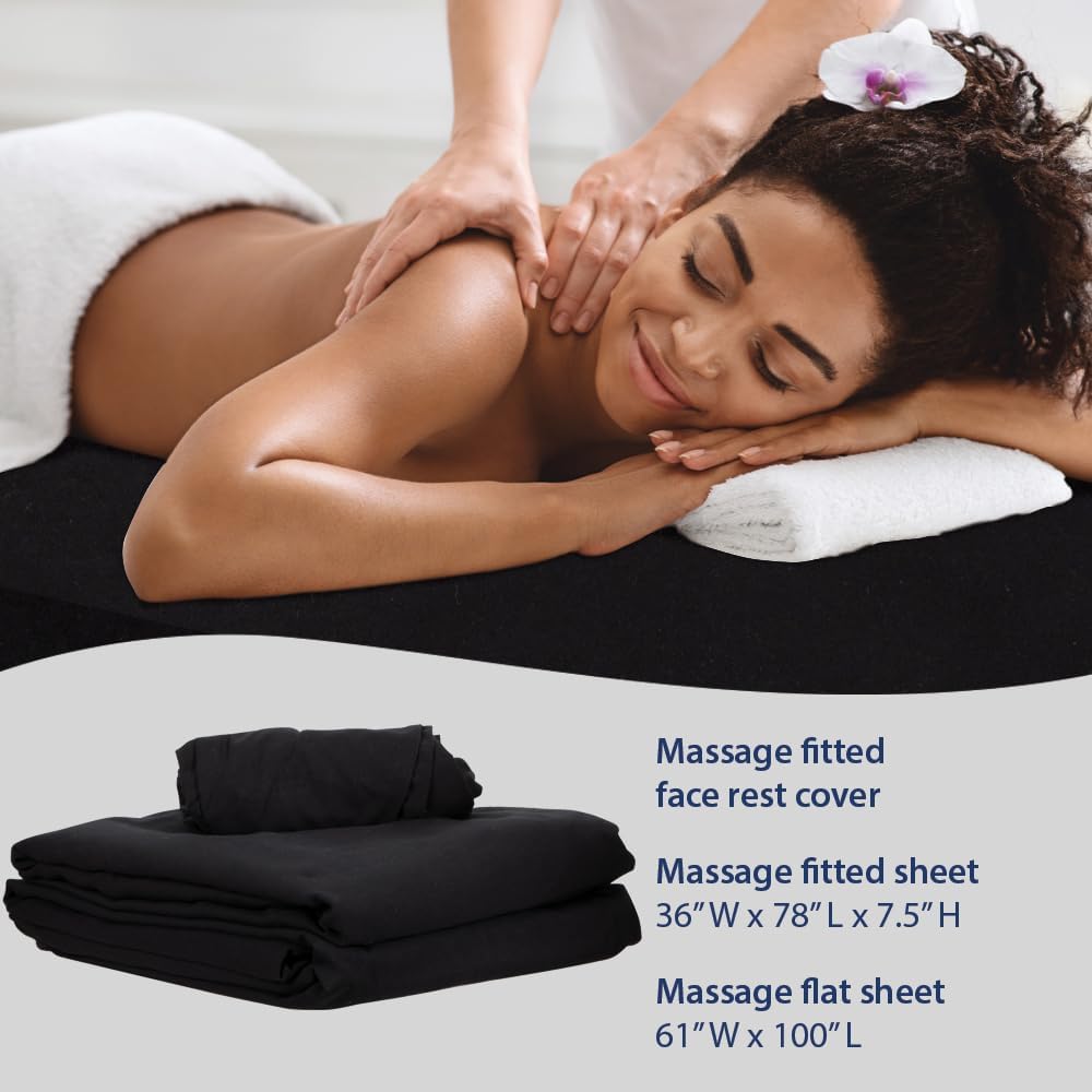 Premium Microfiber Massage Sheet Set - Ultra-Light, Stain & Wrinkle-Resistant | Black 3-Piece Set