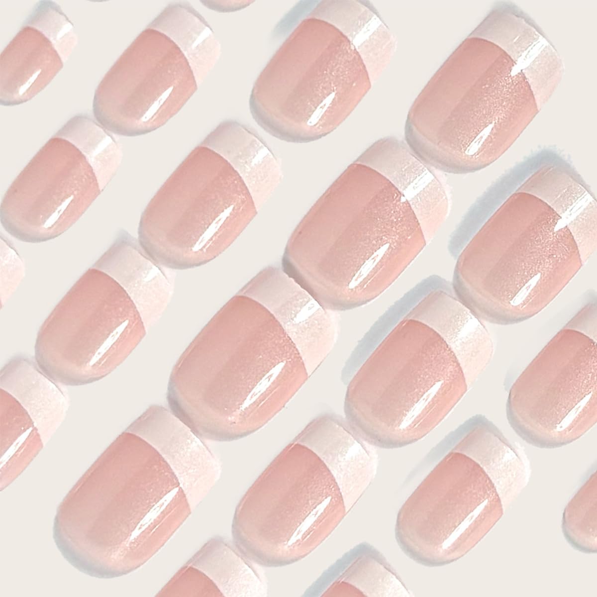 French Tip Press-On Nails - Short Square Acrylic Full Cover | 24pcs Reusable Nude Design for Women