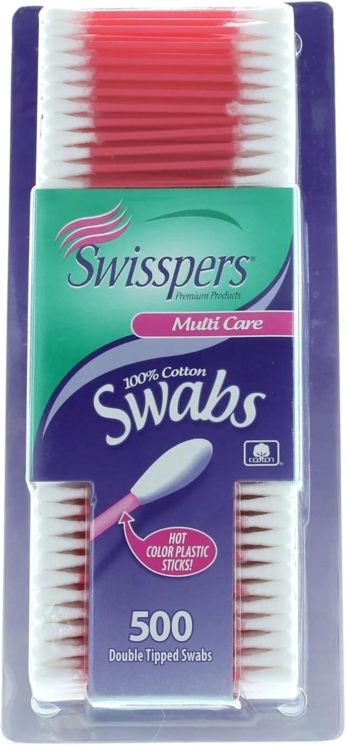 Colorful Cotton Swabs - 100% Cotton with Plastic Sticks, 500 Count | 2 Pack
