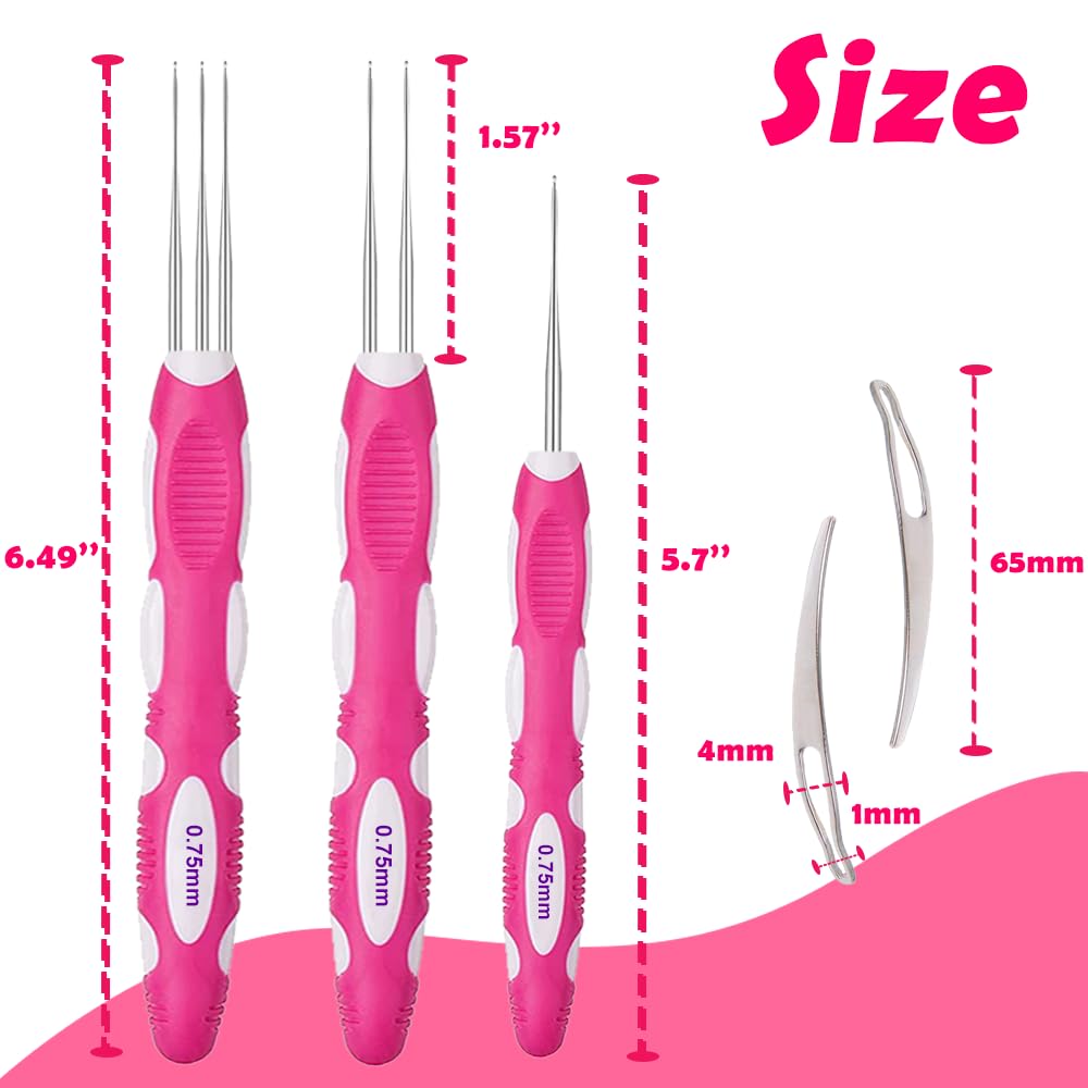 Yarniss Dreadlocks Crochet Hooks with Ergonomic Handle, Braid Hair Locking Tool, 3pcs Dreadlock Crochet Needle 0.75mm