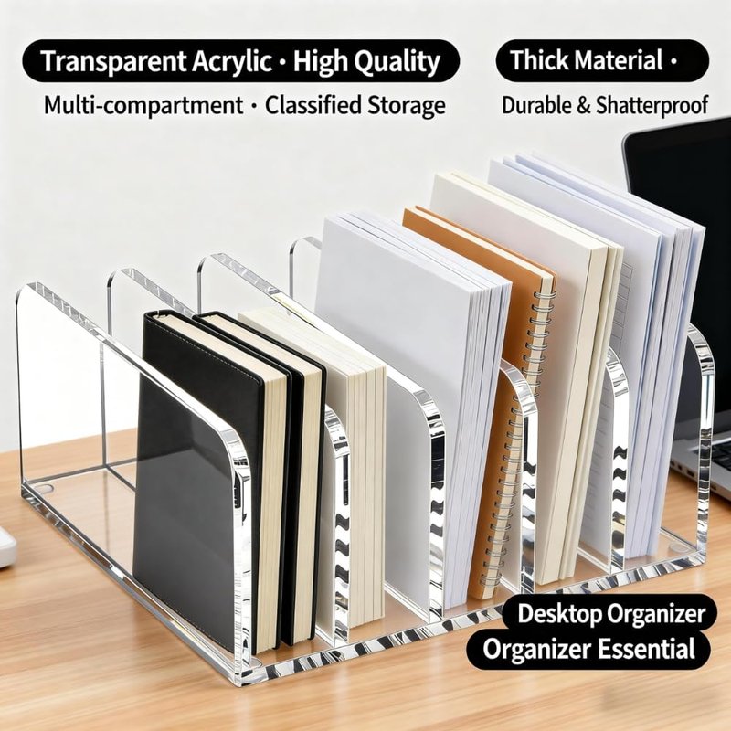 Acrylic Mail Holder - Clear Multifunction Desk Organizer with 5 Compartments | Modern Office & Home Envelope Organizer