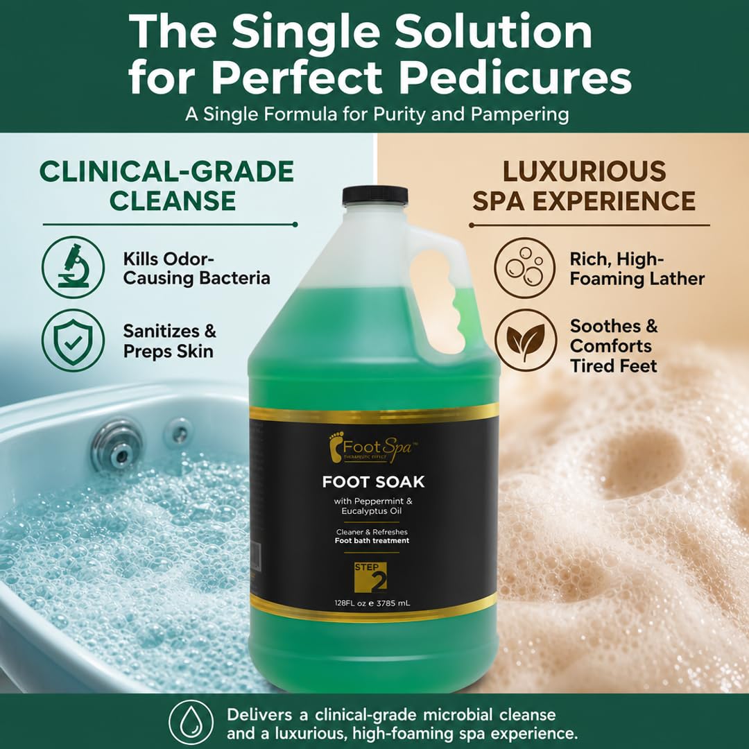 FOOT SPA - Foot Soak - Cleanses, Softens, and Refreshes - Made With Eucalyptus & Peppermint Oil - 128 Oz Gallon - Bulk, Refill Gallon