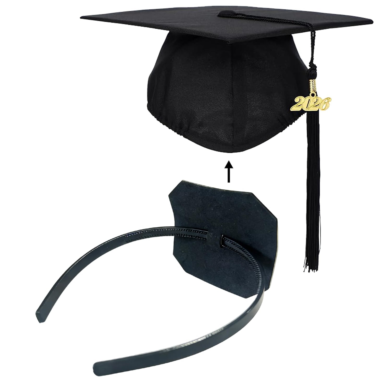 Zeyoy Graduation Cap Headband Insert - Adjustable & Anti-Fall Hair Band for Securing Grad Cap, Firm Hat Accessories for Graduates (1, Black)