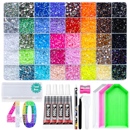 Kiwixmoon 42000+ Rhinestones Bedazzling Kit 40 Colors 3mm for Diamond Art & Crafts