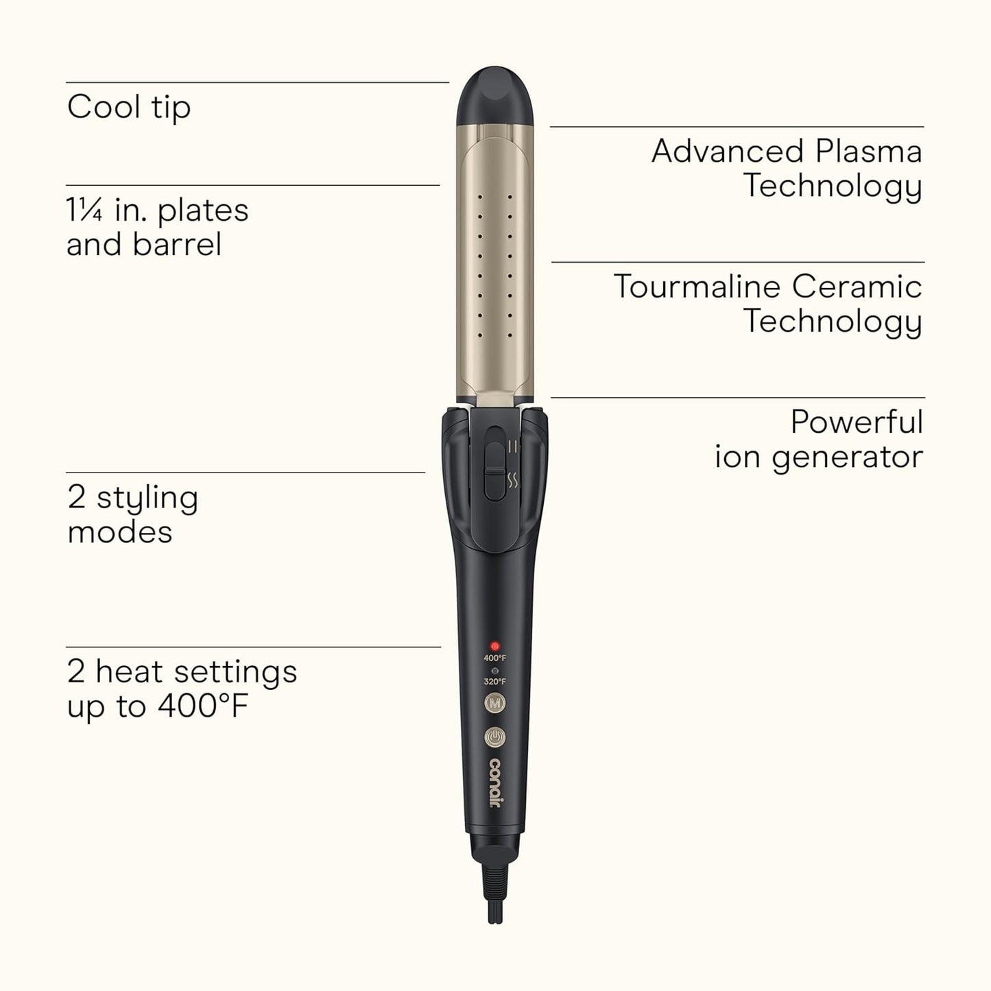 INFINITI PRO CONAIR 2-in-1 Hair Styler | Travel Flat Iron & Curling Iron, Tourmaline Ceramic, Dark Gray, 1¼" Plates