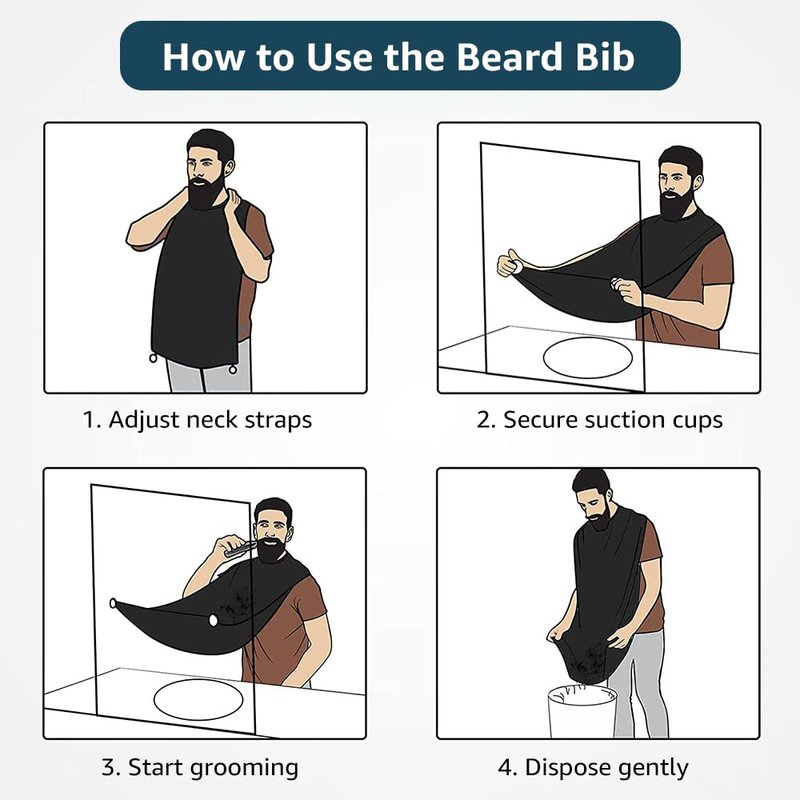 VUELANE Beard Bib Beard Apron, Beard Bib Hair Catcher for Men Shaving, Non-Stick Beard Bib Apron for Men with Strong Suction Cups, Gifts for Men Husband, Grooming Kit for Men - Black
