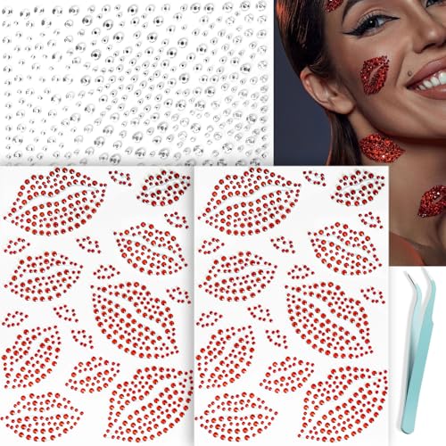 NOOEPC Red-Clear Face Gems Self-Adhesive Rhinestones for Makeup, Body & Hair, Festival & Rave Accessories