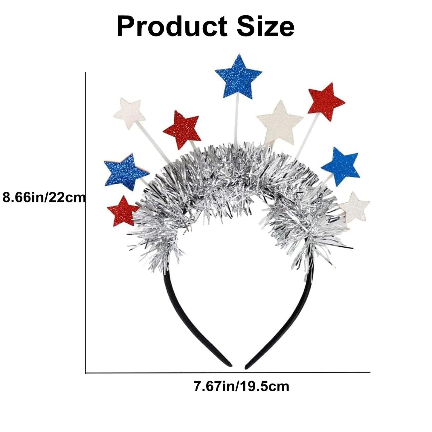TWISBOW 2Pcs 4th of July Headbands Glittery Red White Blue Stars Hair Accessory for Independence Day Patriotic Party Decorations