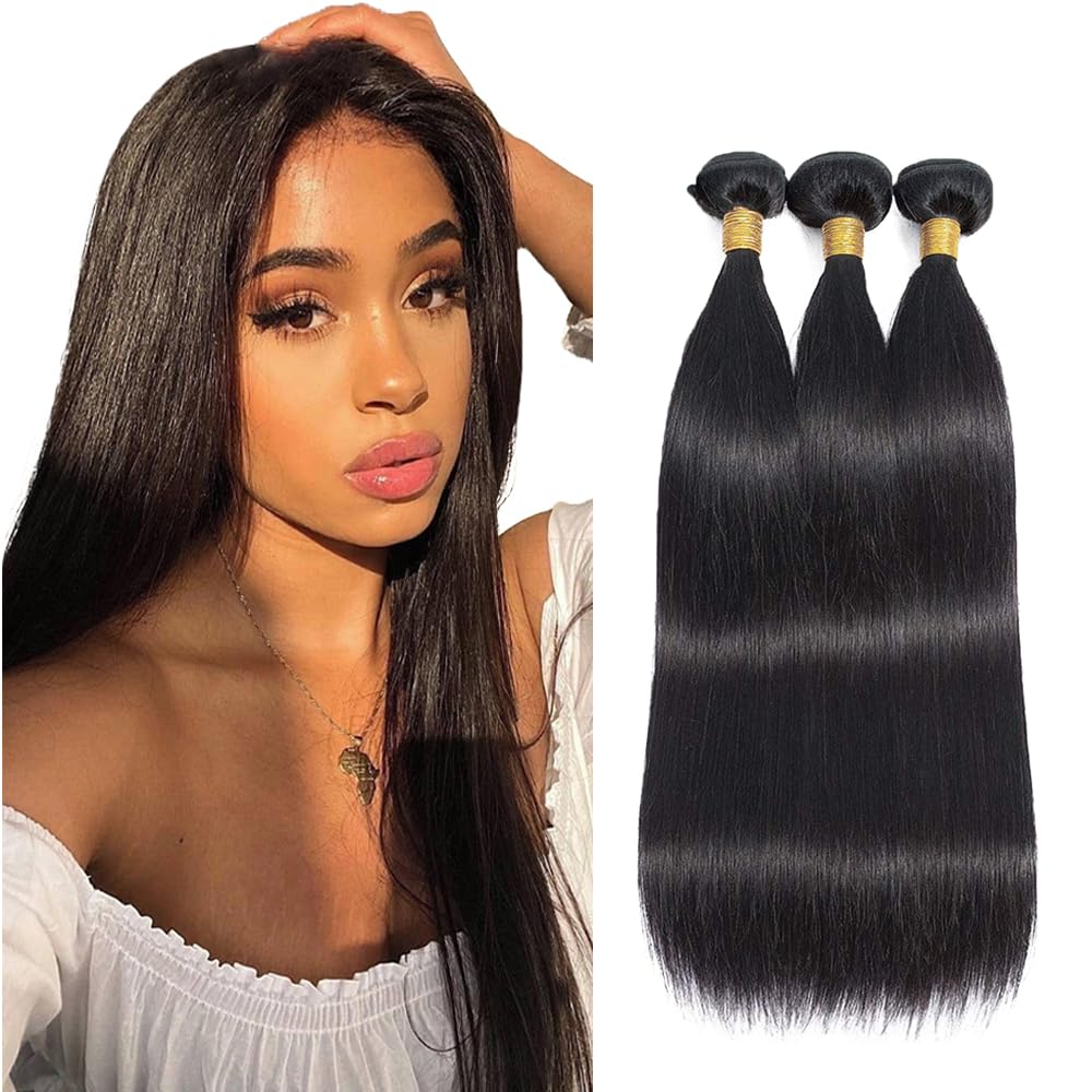 30 32 34 Inch Straight Bundles Human Hair Black Human Hair Bundles Straight Black Bundle Unprocessed Virgin Bundle 150g
