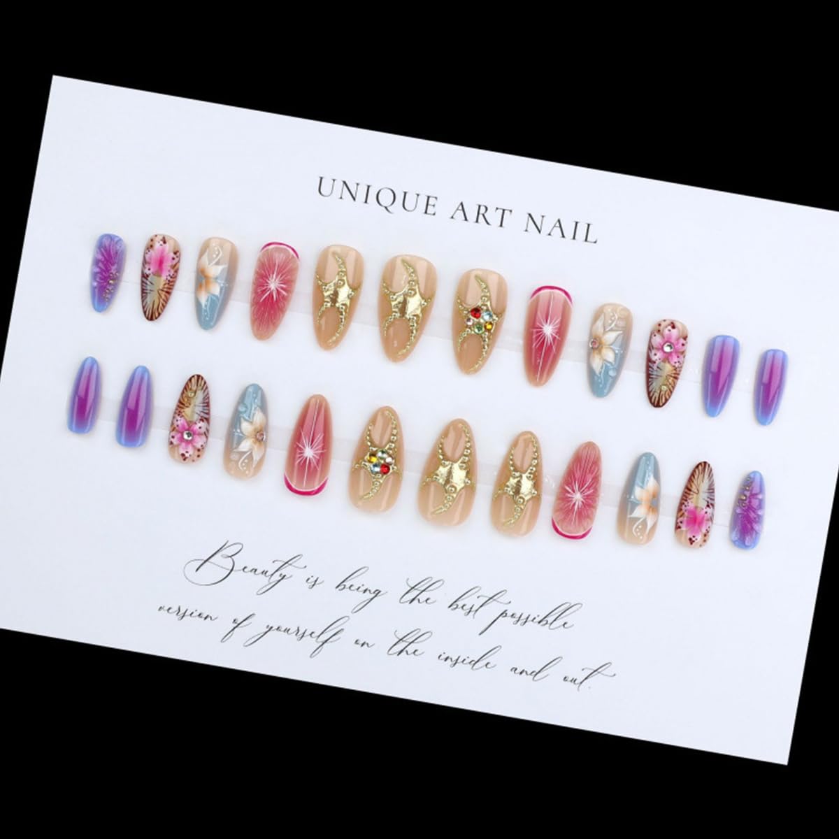 Short Almond Press-On Nails - 24 Pcs French Tip with Leopard Print & Gold Beads | Reusable Acrylic Nail Designs for Women
