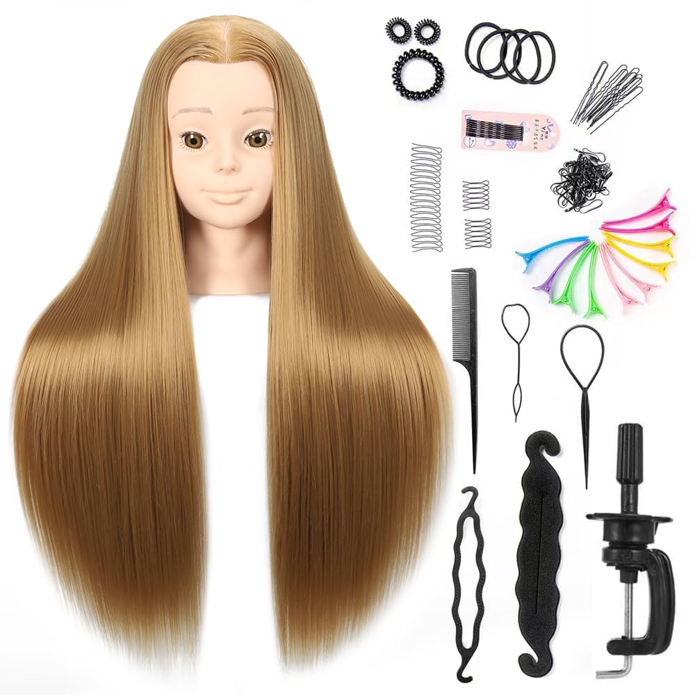 Headdoll 26"-28" Hair Styling Mannequin Head - Cosmetology Training Doll with Long Fiber Hair | Free Table Stand Included